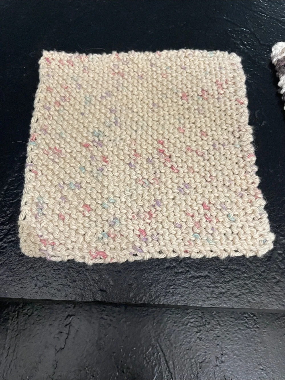 Set of 3 Hand-Knit Cotton Dishcloths - Cream, Brown, Speckled Approx. 7x7